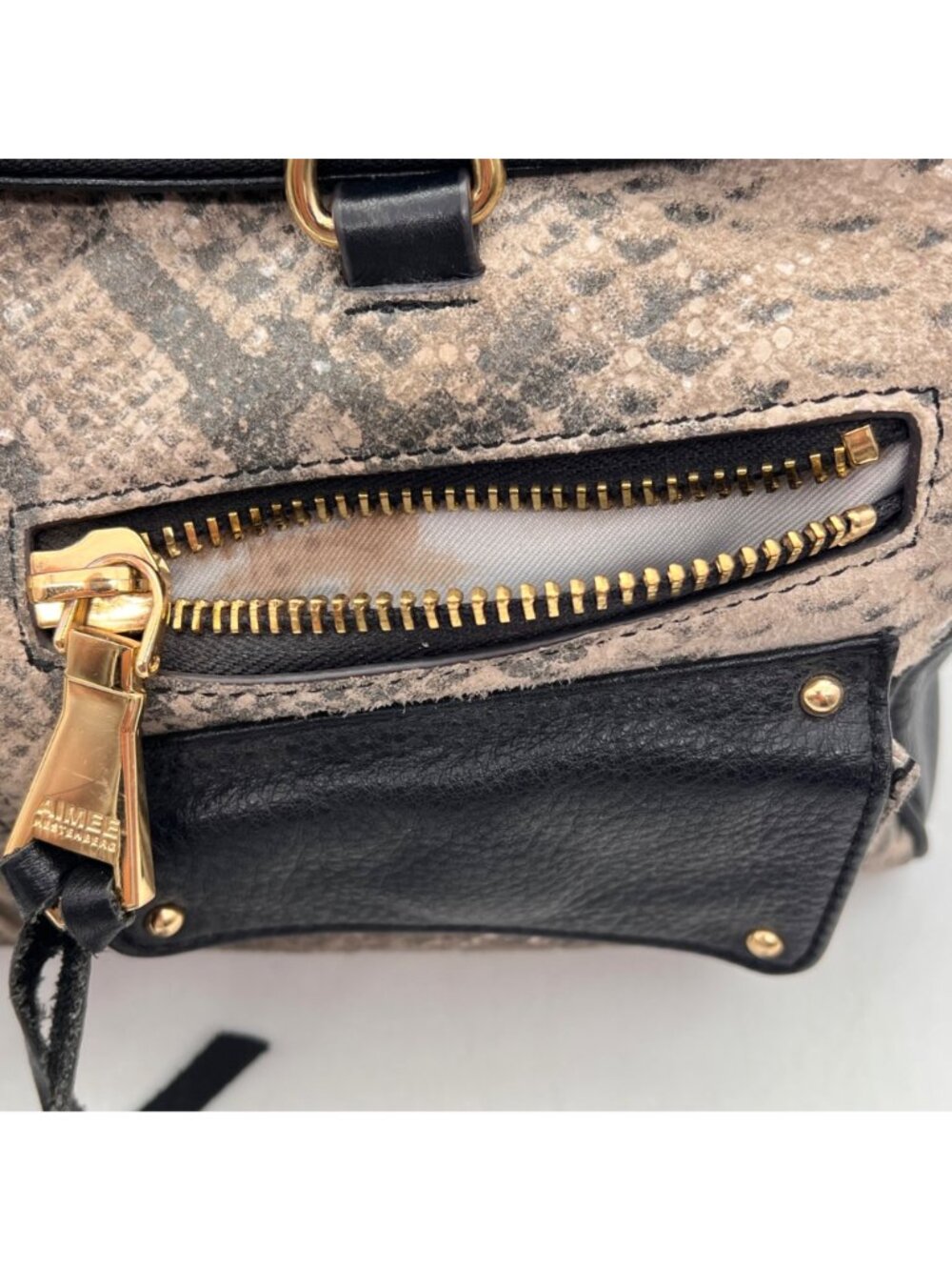 Aimee Kestenberg Snake Print & Black Leather Bag Purse 10 Zippered Compartments - Picture 5 of 16
